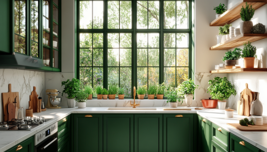 green color kitchen cabinets
