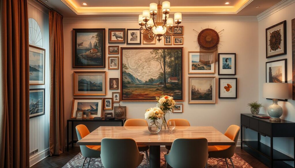 Layered art displays in dining rooms