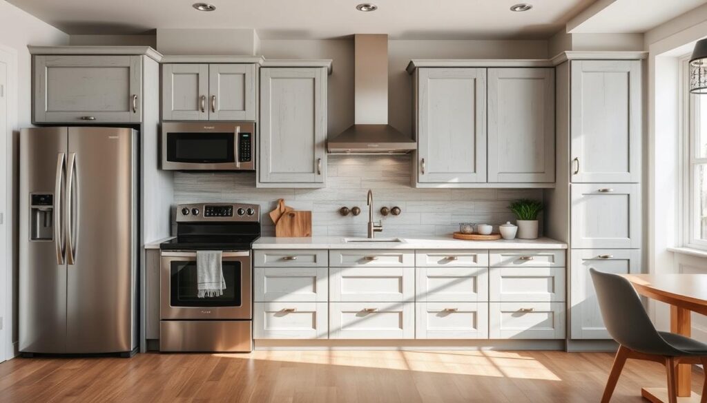 distressed gray kitchen cabinets