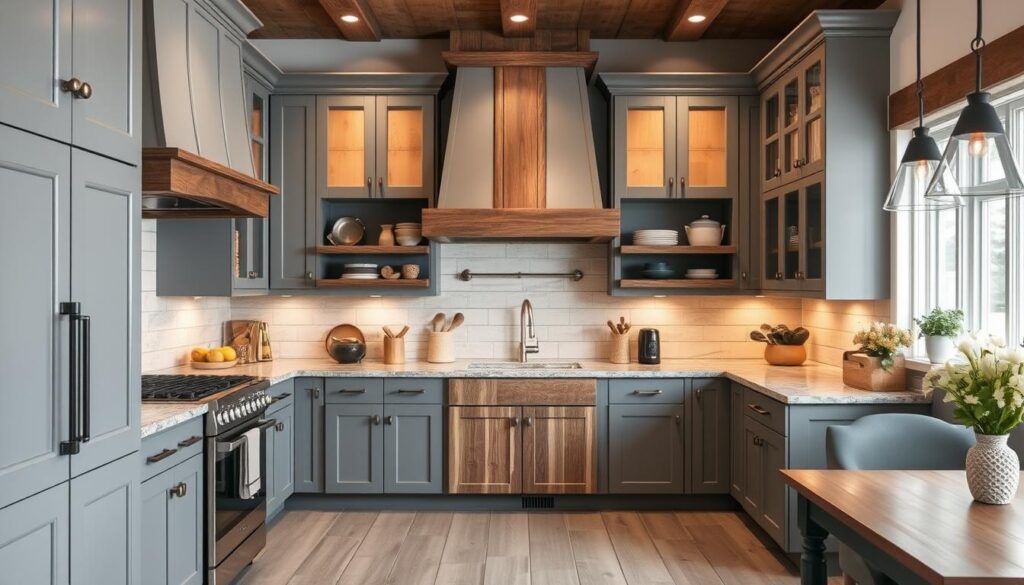 gray farmhouse kitchen cabinets