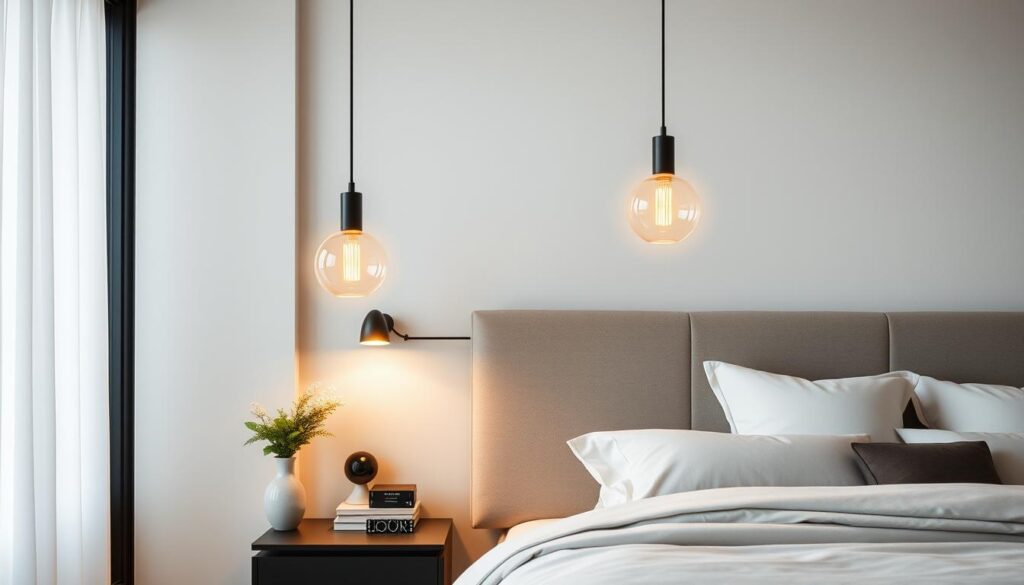 low-hanging bedside pendants