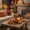 Cozy living room featuring Apple Cider Aesthetic decor with warm autumn colors, rustic furniture, and ambient fireplace lighting