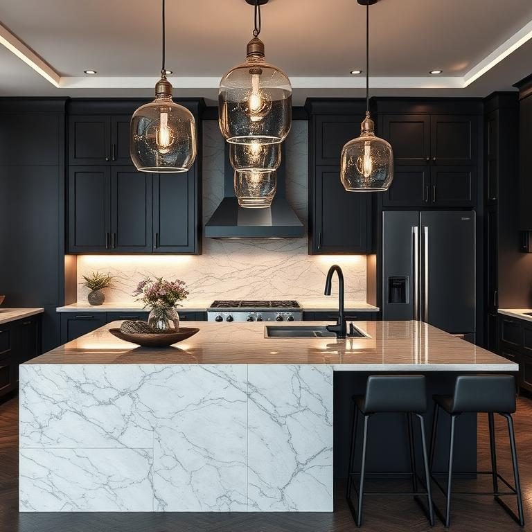 kitchen island lighting, black kitchen