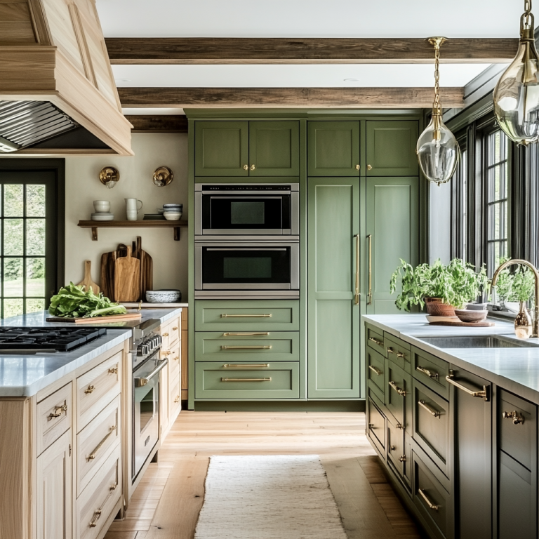 green color kitchen cabinets